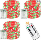 3 Pack Fairy Lights Battery Operated with Remote Control Timer, 26 FT 80 LED String Lights Outdoor Indoor, 8 Mode Twinkle Lights for Christmas Party Wedding Birthday Bedroom Décor (Red and Green)