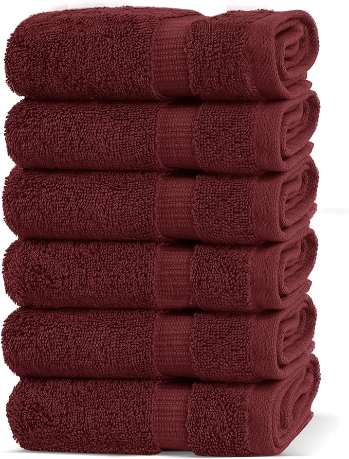 Chakir Turkish Linens 100% Cotton Premium Turkish Towels for Bathroom | 13'' x 13'' (6-Piece Washcloth, Cranberry)