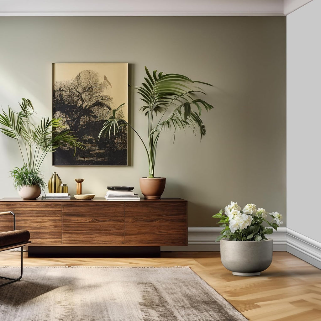 Kante 17.7 Inch Dia Concrete Bowl Planter, Large Tapered Bottom Plant Pot with Drainage, Smooth Weathered Concrete Finish with Warm Brown Interior, Ideal for Porch, Home, Garden, Patio