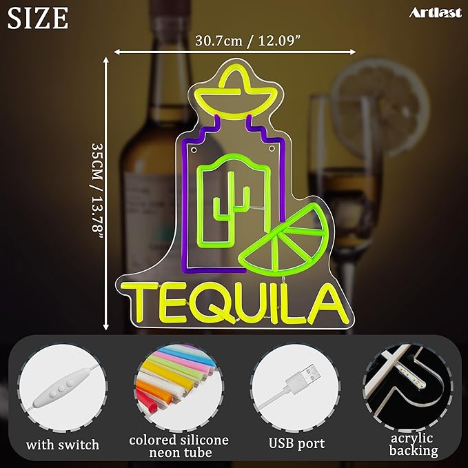 Tequila Neon Sign LED Neon lights for Wall Decor Tequila Signs for Home Bar Beer Bar Restaurant Man Cave Club Tequila Gift