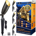 Brass Landscape Lighting - Low Voltage Spotlights Outdoor LED, 12V Wired Uplights, Waterproof Spot Lights, Antique Bronze for Outside Trees Without MR16 Bulb (4 Pack)