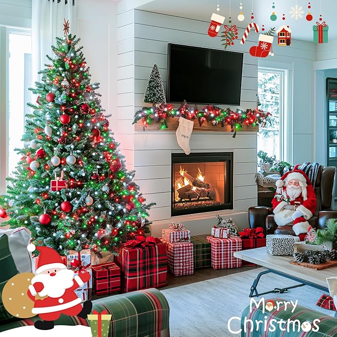JMEXSUSS 500 LED Red White and Green Christmas Lights, 8 Modes 163ft String Light Plug in with Remote Control, Clear Wire Christmas String Lights Outdoor Waterproof for Outside Tree Yard Wedding