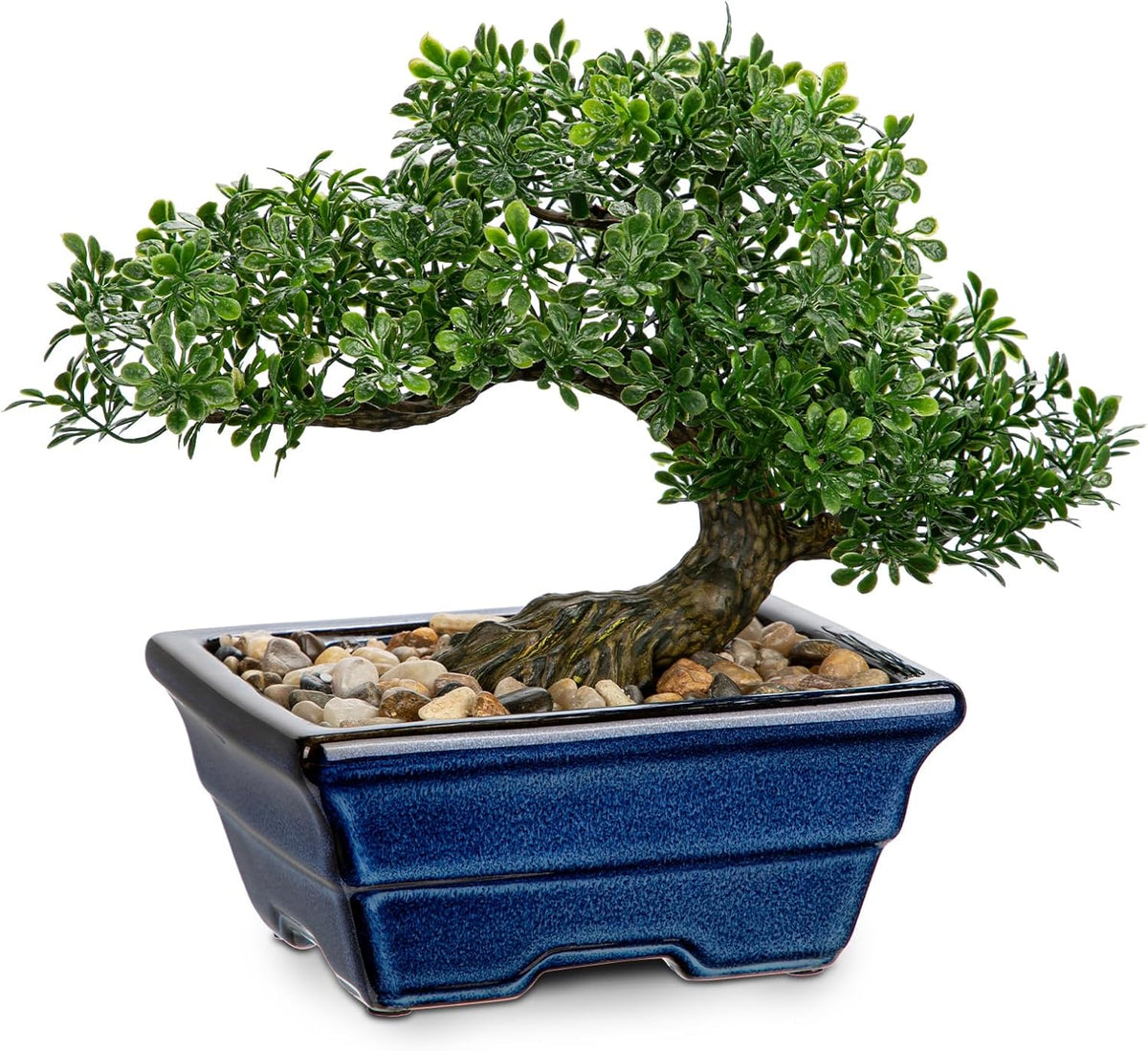 Artificial Bonsai Tree Faux Plants Indoor Fake Plants Decor with Blue Square Ceramic Pots for Home Table Office Desk Bathroom Shelf Bedroom Living Room Farmhouse Decorations
