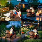 Highland Cow Solar Garden Gnome Outdoor Statue 8 Inch Funny Gnomes Decorations for Yard Lawn Patio Adorable Decor Birthday Gifts for Women Mom Grandma
