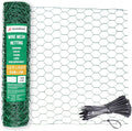 AlpineReach Chicken Wire 1.3ft x 13.5ft (15.6" x 162") for Floral Arrangements, Zip Ties - Green Mesh Roll Galvanized Hexagonal PVC Coated Garden Netting for Fencing, Crafts, Poultry, Gardening Fence