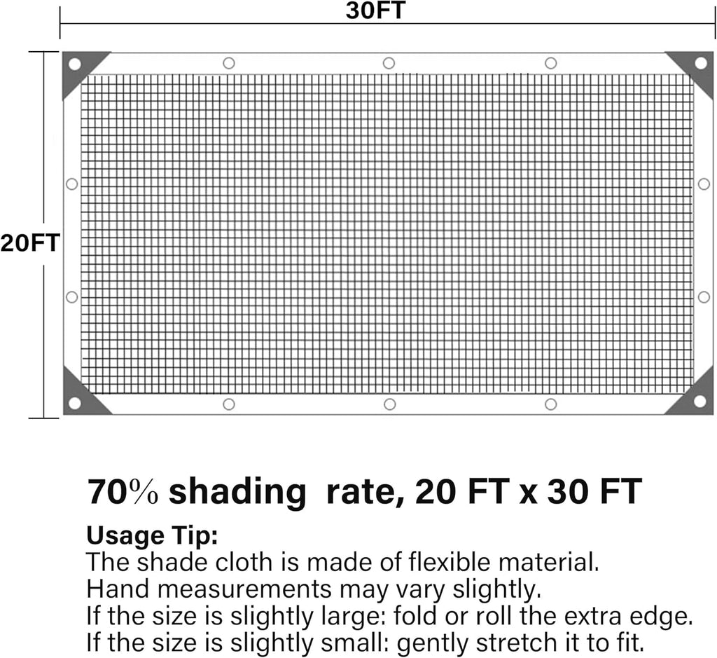 winemana 70% Black Shade Cloth, 20 x 30 FT Durable Mesh Tarp with Grommets, Resistant Garden Sun Shade Netting with Taped Edge for Plant Cover, Greenhouse, Patio, Tomatoes, Chicken Coop, Barn Kennel