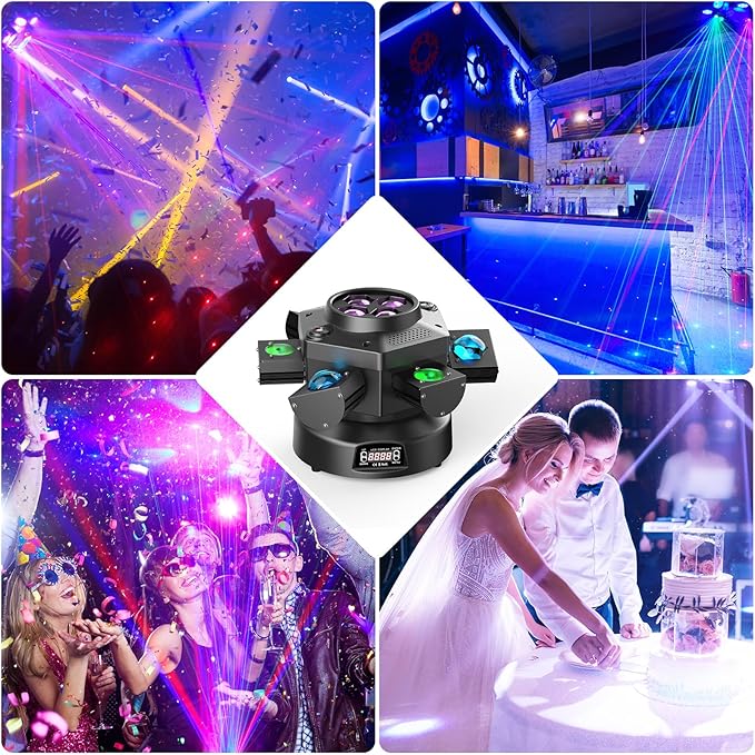 Moving Head DJ Lights, 150W RGBW LED Moving Head Light with Mixed Lighting Effects, 6 Arms Party Lights Support DMX-512 & Sound Activated, Stage Lights for Party Disco KTV Wedding Club