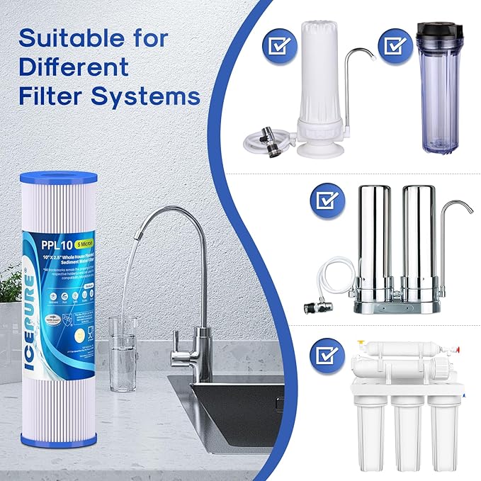 10" x 2.5" Pleated Sediment Water Filter Cartridge Replacement Any 10 inch RO Unit, Compatible with R50, Dupont WFPFC3002, Whirlpool WHKF-WHPL, GE FXWPC, Hydronix SPC-25-1050, Watts FM-50-975 4PACK