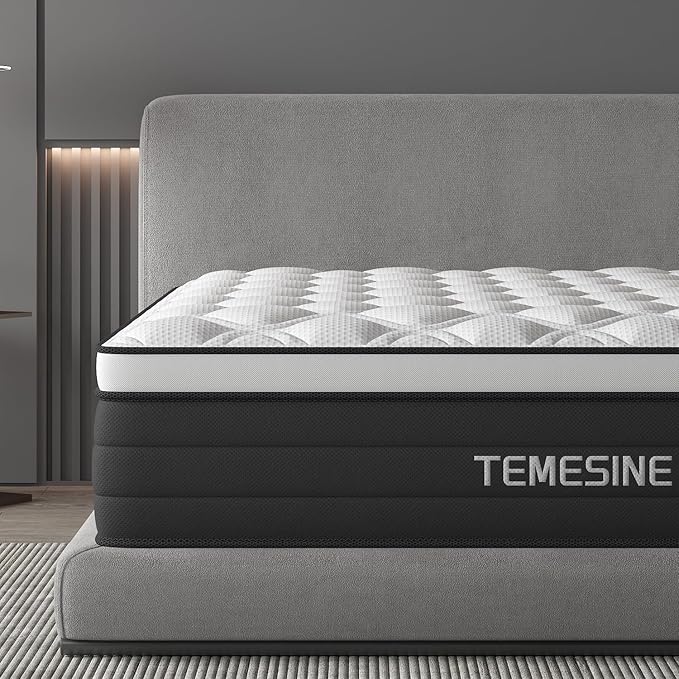Queen Mattress, 10 Inch Hybrid Mattress in a Box with Individual Pocket Spring, Gel Memory Foam and Euro Top, Medium Firm Feel with Motion Isolation, Pressure Relief, Edge Support,Queen Size Black