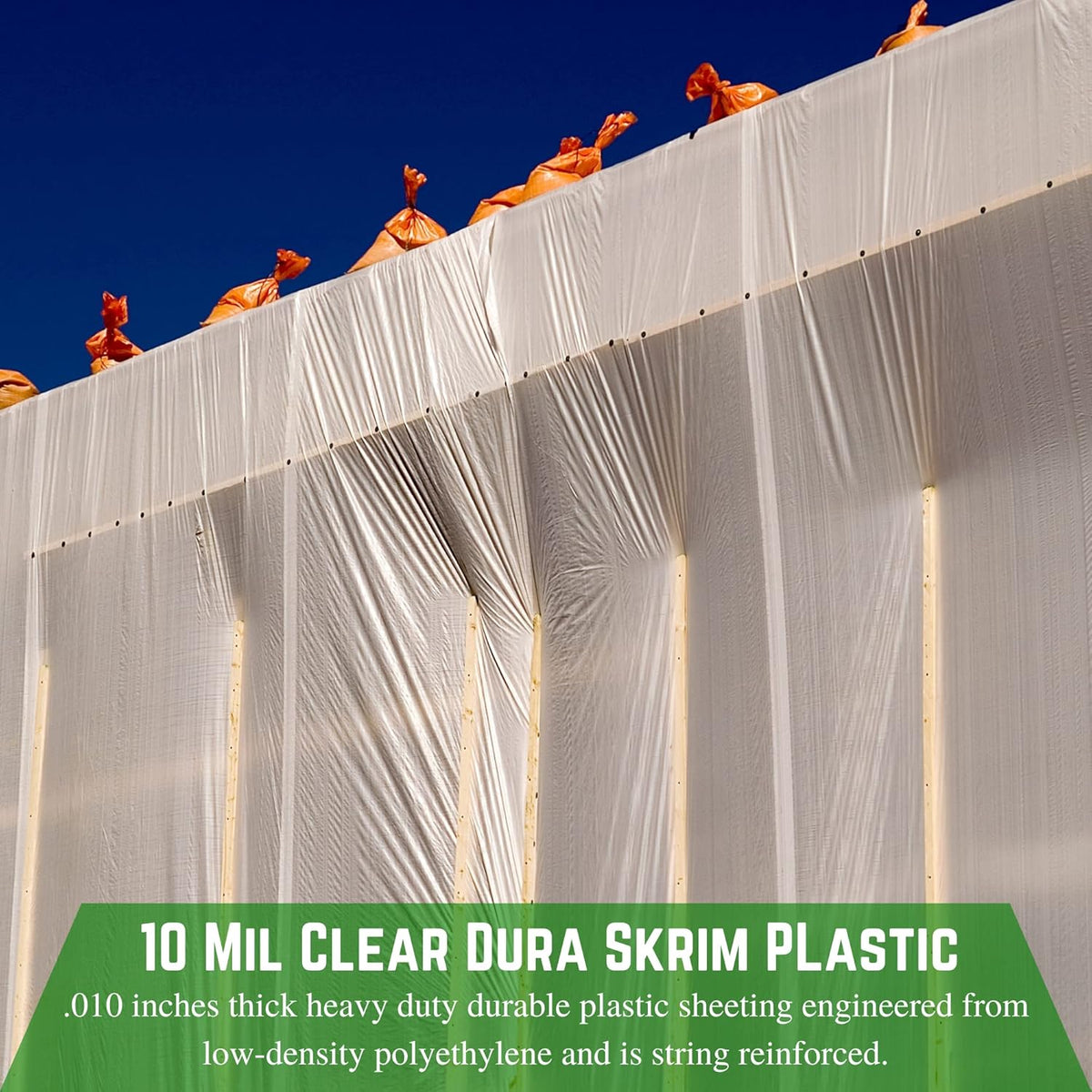 Farm Plastic Supply - Dura Skrim String Reinforced Clear Plastic Sheeting - 10 Mil - (32' x 70') - UV-Rated Extra Heavy Duty Poly Film Tear Resistant, Vapor Barrier Polyethylene Roll for Construction