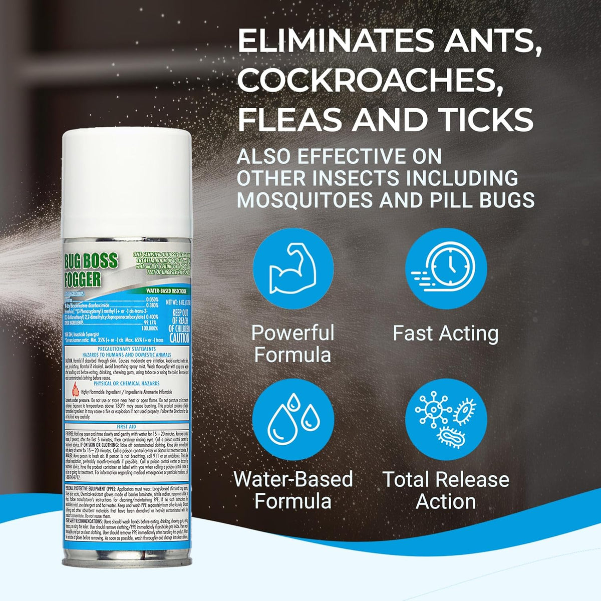 Kinzua Environmental Bug Foggers for Home Indoor & Outdoor Use, Insect Fogger, All Mosquito, Cockroach, Ant, Spider & More, Non-Staining, Water-Base Formula, 6 oz, Pack of 3