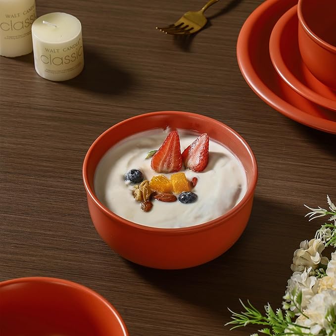 GZG 6-Inch Ceramic Cereal Bowls Set of 4, Rustic Matte Glazed Stoneware Bowls for Cereal, Soup, Salad & Snacks, 30 oz Capacity, Microwave & Dishwasher Safe(Terracotta Blush)