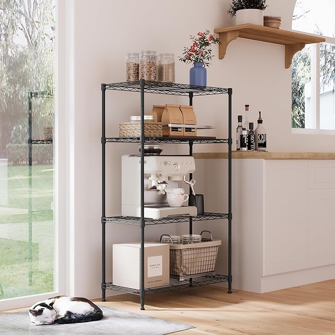 IZEUK 4-Tier Heavy Duty Steel Storage Shelves, Metal Shelf Wire Shelving Rack for Pantry, Kitchen, Garage, or Office Organization (29.5" W x 13.7" D x 47.2" H, 1000LBS, Black)