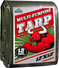Green/Silver Heavy Duty Waterproof Tarp 12x12FT, 12mil Thick，Multifunctional tarp Whit Tear&Fade Resistant,UV Resistant,with Grommets and Reinforced Edges.
