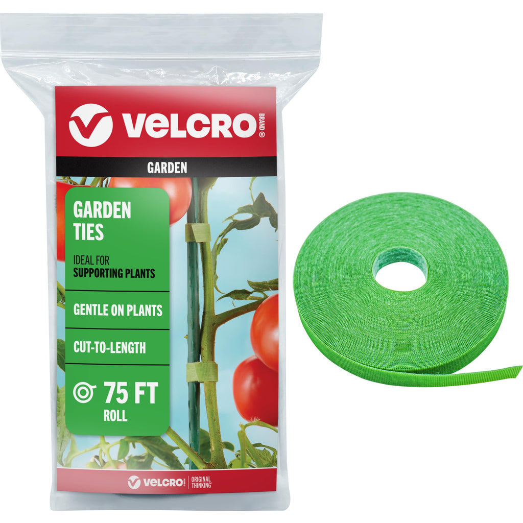 VELCRO Brand Adjustable Plant Ties | 75 ft x 1/2 in Green Garden Tape | Reusable, Cut-to-Length Hook & Loop Plant Support for Staking, Training & Organizing Tomatoes, Vines, and Flowers