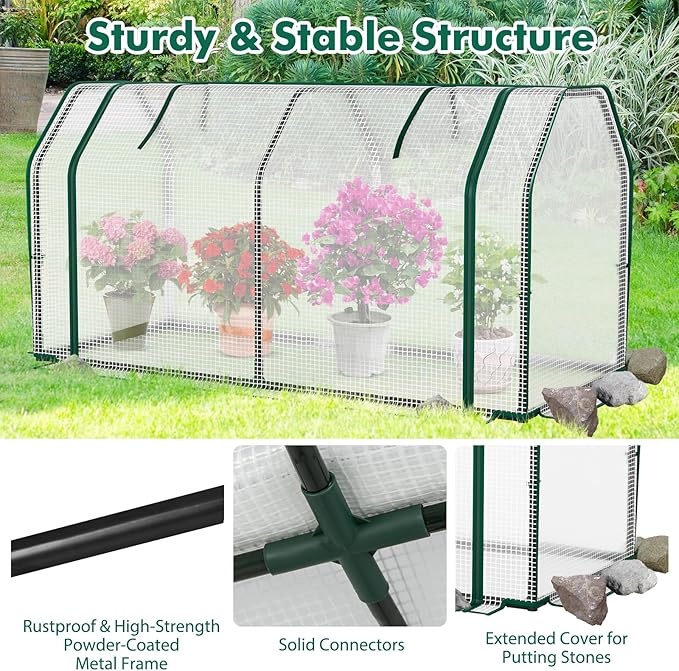 Happygrill Portable Mini Greenhouse w/Roll-up Zipper Door & All-Weather PE Cover, Outdoor & Indoor Greenhouse for Raised Garden Bed, Vegetables, Flowers, Patio, Lawn, Yard, Balcony