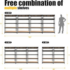 PrimeZone 4 Pack Storage Shelves 48" x 24" x 72", 5 Tier Adjustable Garage Storage Shelving, Heavy Duty Metal Storage Utility Rack Shelf Unit for Warehouse Pantry Closet Kitchen, Black