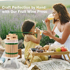 CAELUM Fruit Wine Press, 1.6 Gallon Wood Fruit and Cider Press Squeezer With T-Handle, Juice Maker, Wine Making Press Squeezer for Outdoor, Kitchen（Green）