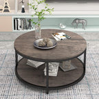 NSdirect Round Coffee Table,36" Coffee Table for Living Room,2-Tier Rustic Wood Desktop with Storage Shelf Modern Design Home Furniture(Light Walnut)