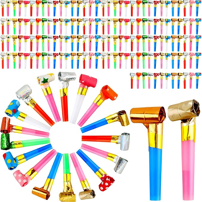 160 Pack Party Blowouts Noisemakers Colorful Party Whistles Blower Funny Birthday Blow Horns Bulk for Birthday New Years Party Favors