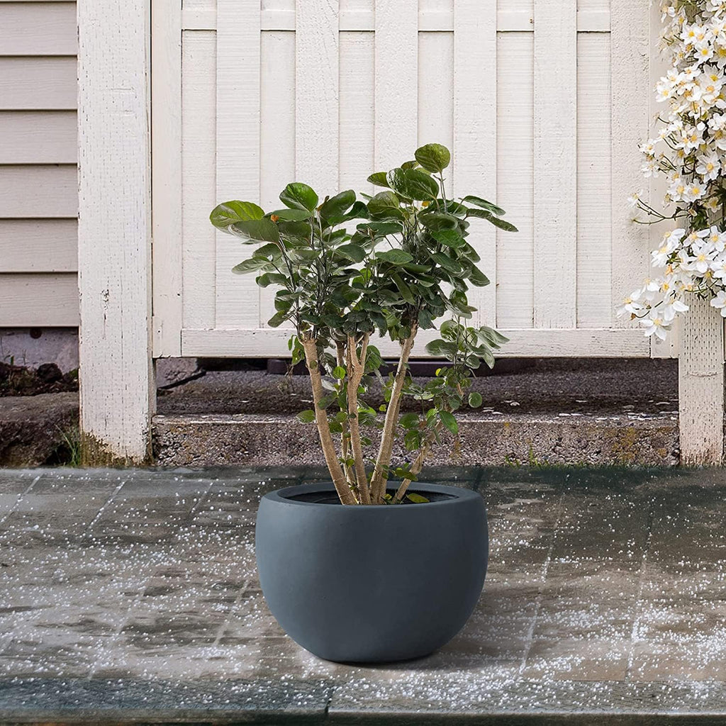 Kante 19.9" Dia Round Concrete Planter, Outdoor/Indoor Large Bowl Plant Pots with Drainage Hole and Rubber Plug for Garden Patio Balcony Home, Charcoal