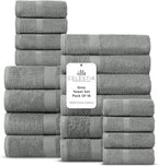 100% Cotton Bath Towel Set of 18-4 Bath Towels, 6 Hand Towels, 8 Wash Cloths, Sustainable, Soft, Highly Absorbent, Combed Cotton 18 Piece Set for Hotels, Spa, Bathroom, Dorm, Grey