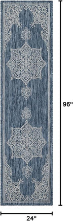 Unique Loom Outdoor Traditional Collection Area Rug - Antique (2' x 8' Runner Blue/Ivory)
