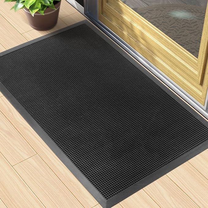 Kuyal Front Door Mat, 2'x3' Outdoor Entrance Mat, Winter Non-Slip Waterproof Outside Entrance Mats, Heavy Duty Durable Welcome, Non Slip Rubber Outdoor Mats for Entryway, Black