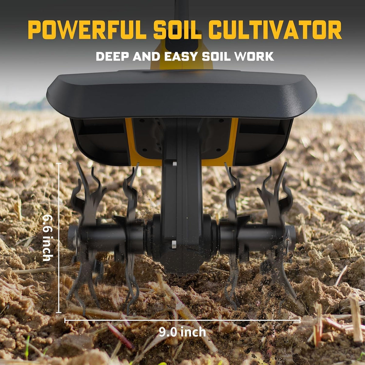 Cordless Tiller Cultivator Compatible with Dewalt 20V Battery(Tool Only), Electric Garden Tiller w/360 RPM, 9In Tilling Width and 6.6In Depth Garden Rototiller for Lawn/Soil Cultivation