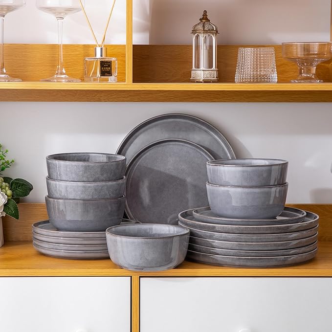 AmorArc Stoneware Dinnerware Sets,Round Reactive Glaze Ceramic Plates and Bowls Sets,Highly Scratch Resistant | Microwave & Dishwasher Safe,Service for 8 Dishes Set (24pc)