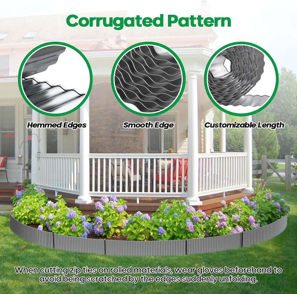 Corrugated Metal Garden Edging, Sturdy Tall Landscape Edging Borders, Perfect DIY for Flower Beds, Lawn and Pathway, Tree Surrounds, Paver Edges (Silver, 10"×20FT)