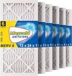 Maycold MERV 8 12x24x1 Furnace Air Filters (6-Pack), Pleated HVAC AC Filters – Actual Size 11.70” x 23.70” x 0.75”, For Residential or Office Use, Individually Wrapped in Plastic