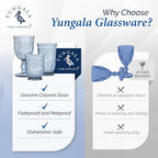 Yungala Blue Wine Glasses - Set of 6 Glass Goblets, 10oz - Dishwasher-Safe Handcrafted Stemmed Blue Vintage Glassware vintage wine glasses or water goblets or for those who love blue drinking glasses