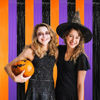 GOER 3.2 ft x 8.2 ft Metallic Tinsel Foil Fringe Party Backdrop for Halloween Birthday Graduation New Year's Party Decorations(3 Packs,Black&Orange&Purple)