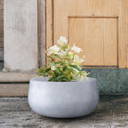 Kante 15.7" Dia Round Concrete Planter, Outdoor Indoor Garden Plant Pots with Drainage Hole and Rubber Plug, Modern Curvaceous Design, Slate Gray