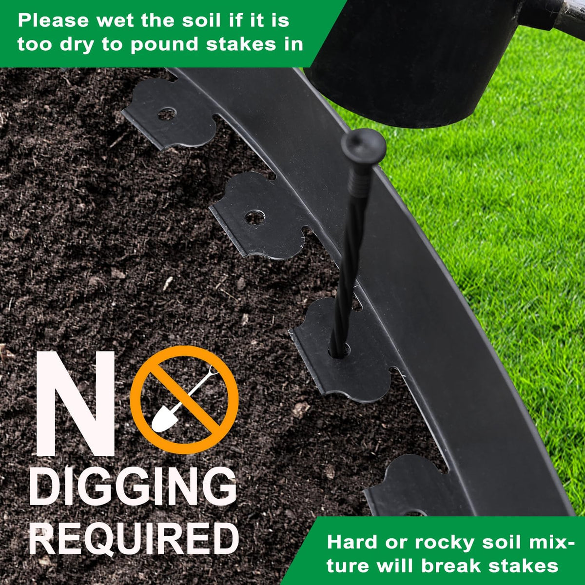 Hugeleaf Landscape Edging Kit 40 Feet with 48pcs Spikes, 4 Inches Garden Edging Flexible Landscape Lawn Border for Flower Beds Yard Pathway