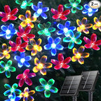 OZS 2PK 80LED 50FT Flower Solar String Lights Outdoor Waterproof, Cherry Blossoms Multicolor Lights with 8 Lighting Modes, Garden Decor for Outside, Pathway Light for Fence, Patio, Yard