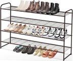 KEETDY 4-Tier Long Shoe Rack for Closet Floor, Wide Shoe Organizer Storage, Stackable Shoe Rack for Entryway Metal Shoe Shelf for 30 Pairs Men Sneakers with Wire Grid for Bedroom, Bronze