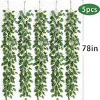 mizii 5 Packs 390" Artificial Vines Ficus Garland Fake Vine Silk Green Leaves Faux Plants Greenery Decoration for Bedroom Room Wall Party Table Centerpieces Wedding Arch Decor