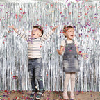 GOER 3.2 ft x 8.2 ft Metallic Tinsel Foil Fringe Curtains Party Photo Backdrop Party Streamers for Birthday,Graduation,New Year Eve Decorations Wedding Decor (4 Packs,Silver)