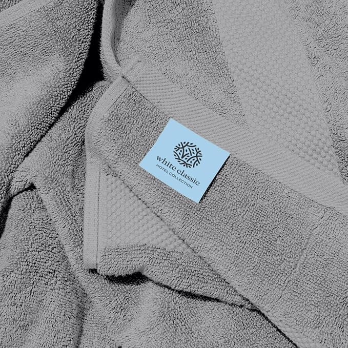 White Classic Luxury Bath Towels Set of 4 Large - 700 GSM Cotton Ultra Soft Bath Towels 27x54 | Highly Absorbent and Quick Dry | Hotel Towels for Bathroom Luxury, Plush Shower Towels, Light Grey