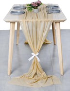 MDS 25 Pack 10ft Chiffon Table Runner 29 x 120 Inches Sheer Wedding Runner Romantic Rustic Table Runner for Wedding Decorations, Birthday Parties, Bridal Shower Party Arch Decor - Champagne Gold