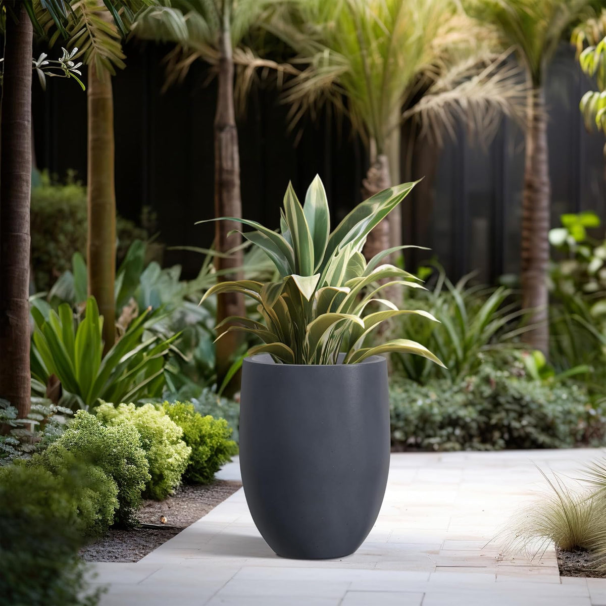 Kante 21.7" H Dark Gray Concrete Tall Planter, Large Outdoor Indoor Decorative Pot with Drainage Hole and Rubber Plug, Modern Round Style for Home and Garden