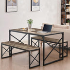 VECELO Kitchen Dining Table Set for 4 to 6, 55" Wood Dinette 2 Benches with Metal Frame for Dinner Breakfast Nook and Small Space, Grey