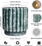 12 Inch Pots for Plants - Ceramic Indoor Planters with Drainage Hole, Decorative Large Planters for Outdoor Plants, Fluted Round Ceramic Flower Pots, Home Patio Decor, Birthday Gifts, Green