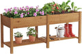 FILWH Raised Garden Bed with Legs Elevated Wooden Planter Box Stand Large Planter Stand Box for Fruits Vegetables Flowers with Divider with Bag- 72 * 24 * 30.5IN（Brown）