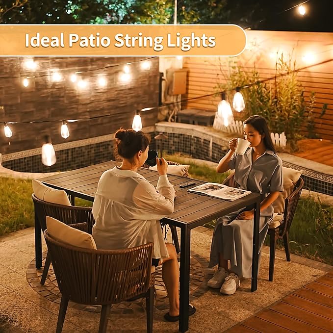 50ft LED String Lights with Remote, 25+1 Bulbs Dimmable String Lights for Outside, ST38 Patio Lights Outdoor Waterproof, Decorative Hanging Lights for Deck, Garden, Backyard