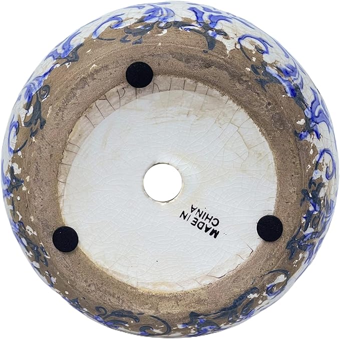 Vintage Blue Ceramic Ice Crack Glaze Flower Pot with Drainage Holes and With Handle, Country Rustic Planters for Indoor and Outdoor,Tuscan Decor,Home,Living Room, Garden Decor, Gardening Gift (Blue)