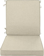 Outdoor Chair Cushions, Water-Resistant & Fade-Resistant, Patio Furniture Lawn Dining Chair Seat Replacement with Mid Back, Ties Zipper, Removable Cover, 18 x 16.5 Inch, Set of 1, Beige