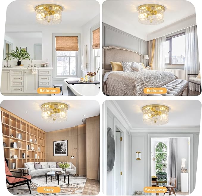 2-Light Flush Mount Ceiling Light Farmhouse Kitchen Island Ceiling Light with Bubble Glass Close to Ceiling Light Fixture for Living Room Bedroom Foyer Hallway
